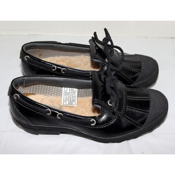 UGG Ashdale Duck Shoes Women's‎ 6 Black Patent Leather Shearling Lined 1901 - Picture 4 of 8